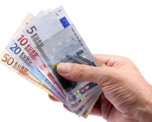 Male hand holding Euro notes