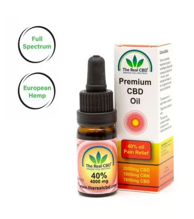 40% CBD pain relief oil with box - The Real CBD Brand