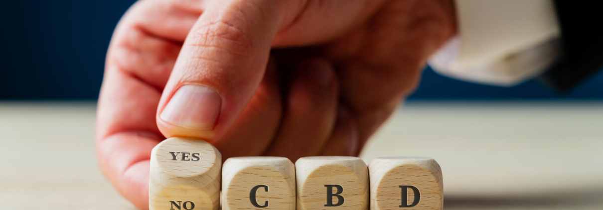 Man hand spelling out YES CBD in wooden dice