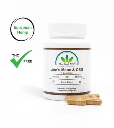 Lion's Mane and CBD capsules in a jar - The Real CBD Brand