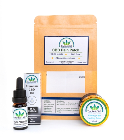 25 % CBD oil, 1000mg CBD balm and CBD pain patch pack - The Real CBD Brand
