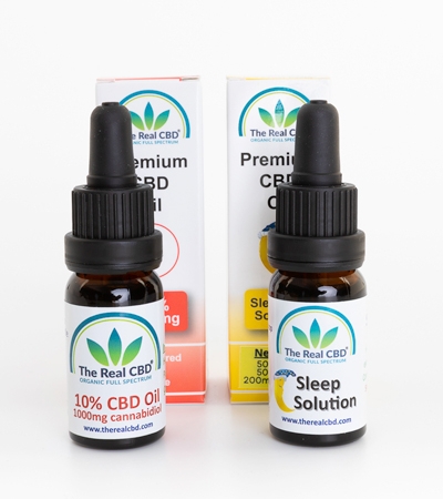 10% CBD oil and 10% Sleep Solution bottles - The Real CBD Brand