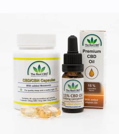 15% Huile de CBD avec vitamine D et capsules de gel CBD/CBN - The Real CBD Brand