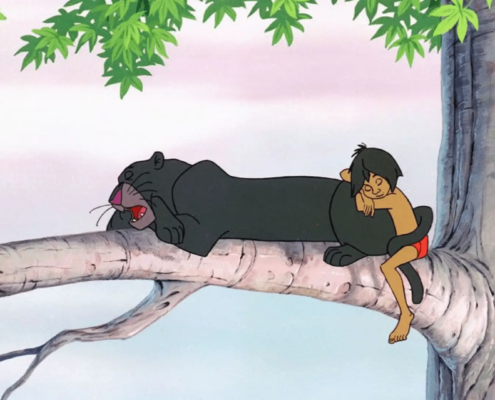 Mowgli und Bagh Ära sickern in einen Baum