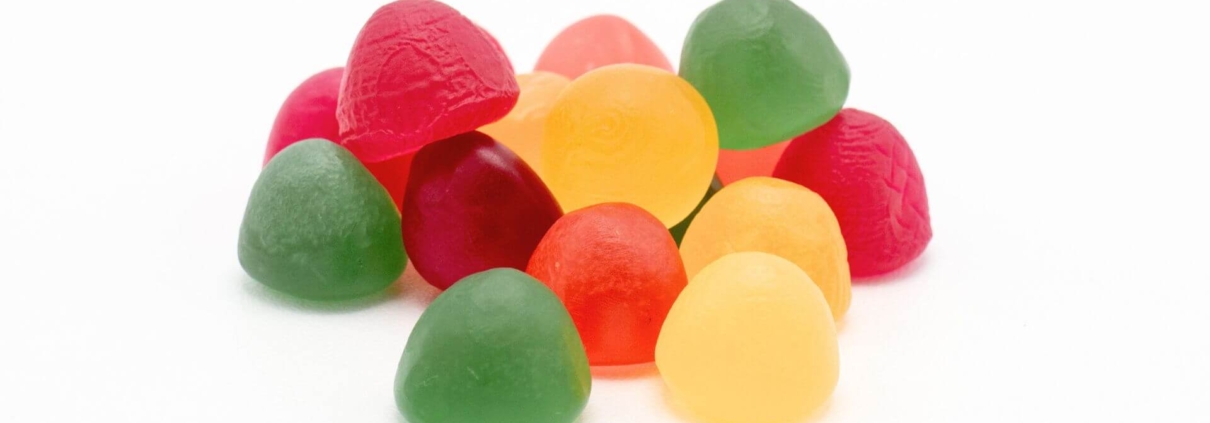 Multicoloured CBD gummies close-up