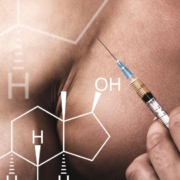 Muscular man with syringe wanting to inject himself