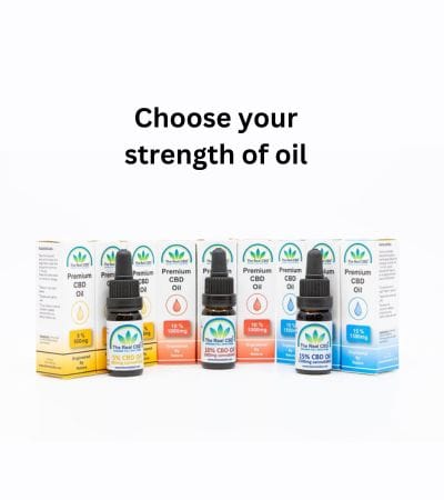3 bottles of each CBD oils in a row - The Real CBD Brand
