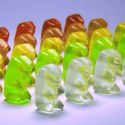 Lin-up of Gummy bears in various colours