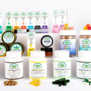 Bright beautiful display of a variety of CBD products - The Real CBD Brand