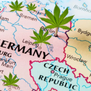 Map of Germany with hemp leaves