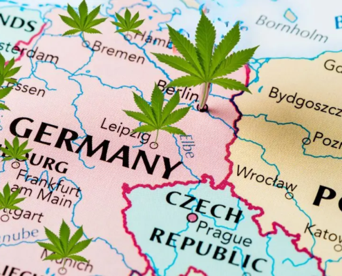 Map of Germany with hemp leaves
