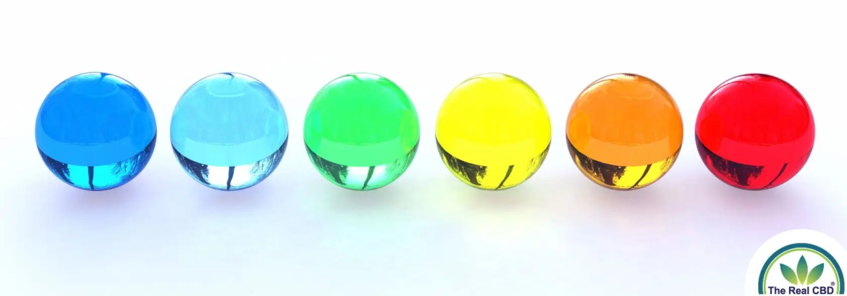 Multicoloured glass beads on a row