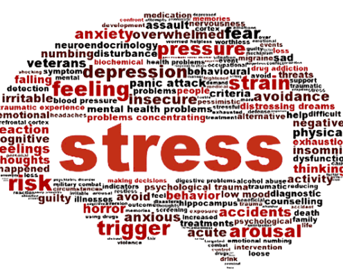 Stress and other words shaped as a brain