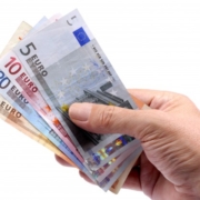 Male hand holding Euro notes