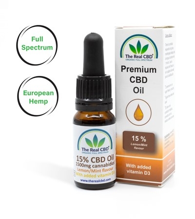 CBD tincture bottle 15% CBD witamin d- The Real CBD Brand