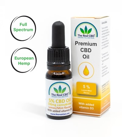 CBD tincture bottle 5% CBD with vitamin D- The Real CBD Brand