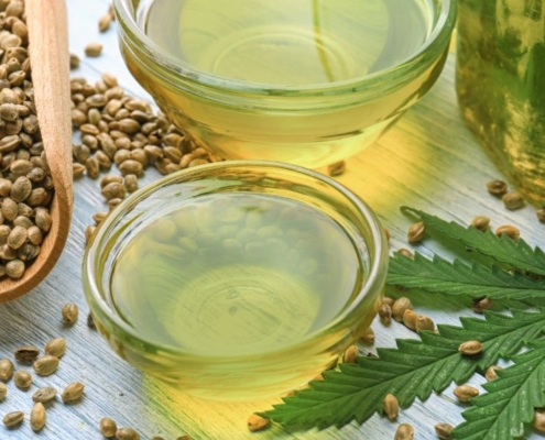 Hemp seed and hemp seed oil display