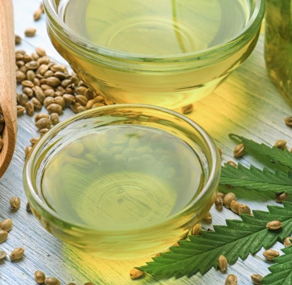 Hemp seed and hemp seed oil display