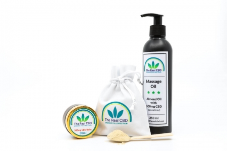 CBD skincare products display - The Real CBD Brand