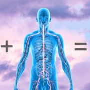 The Real CBD 40% CBD oil + human outline on a purple sky background