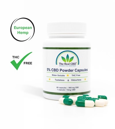 5% CBD powder capsules in a jar - The Real CBD Brand