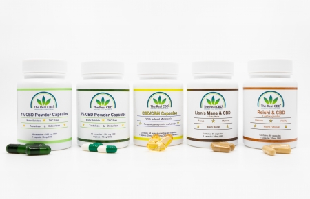 A row of different CBD capsules - The Real CBD Brand