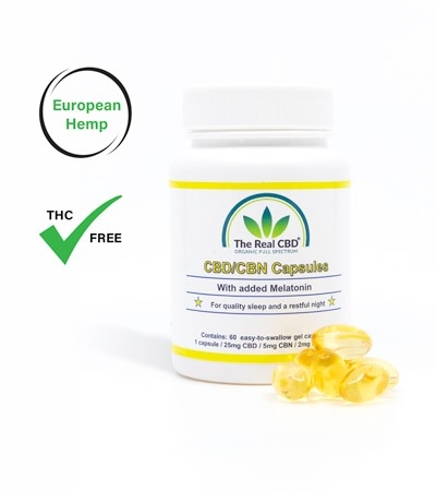 25mg CBD/CBN with melatonin gel capsules in a jar - The Real CBD Brand