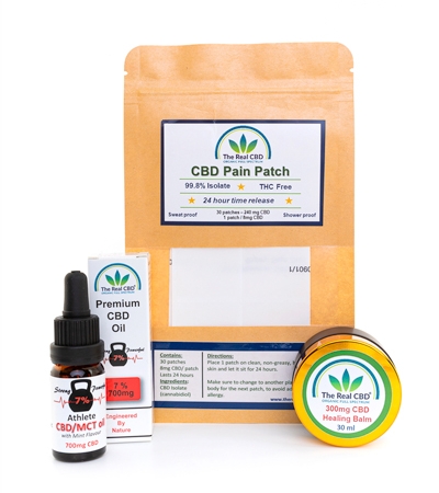 7% Athletes CBD oil, 300mg CBD balm and CBD pain patch pack - The Real CBD Brand