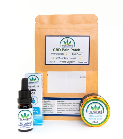 Teinture de CBD 15%, patchs anti-douleur CBD et baume CBD 1000mg - The Real CBD Brand