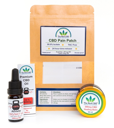 18 % CBD oil, 300mg CBD balm and CBD pain patch pack - The Real CBD Brand