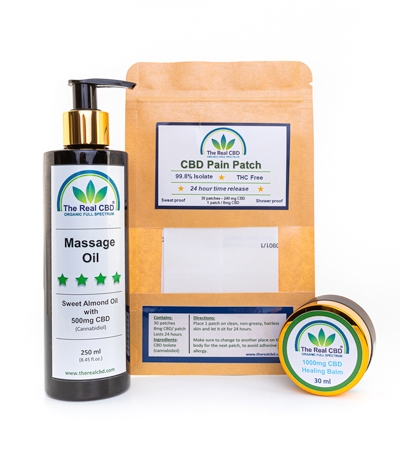 CBD massage oil, 1000mg CBD balm and CBD pain patch pack - The Real CBD Brand