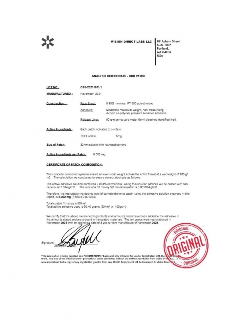 COA-Analyse von 8mg CBD-Schmerzpflastern - The Real CBD