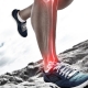 Runner's foot on rocky grounds with ankle bones highlighted in red