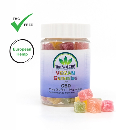 Gommes de CBD végétaliennes de 15 mg dans un pot - The Real CBD Brand