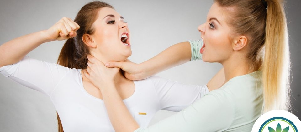 Two aggressive and angry women fighting