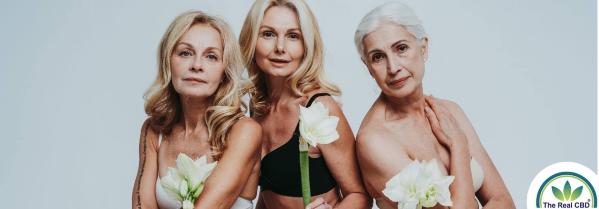 Middle-aged women holding white flowers