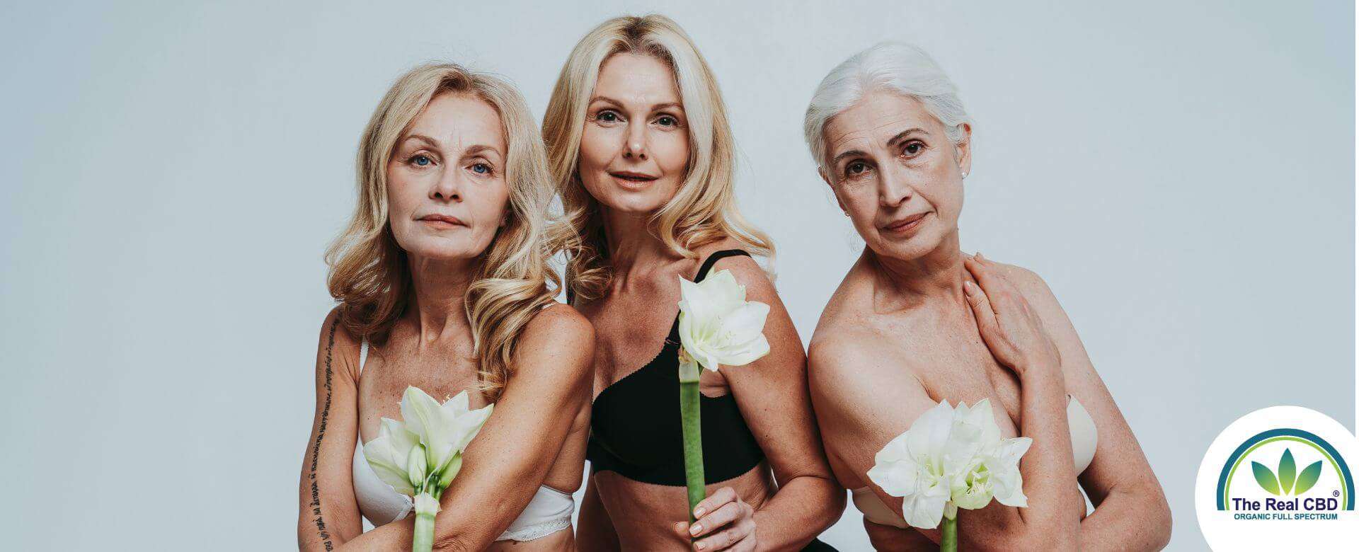 Middle-aged women holding white flowers