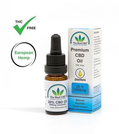 20% CBD distillate tincture bottle with box - The Real CBD Brand