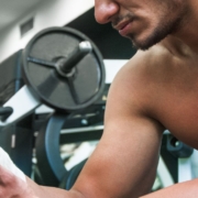 Injured man with bandage in a gym