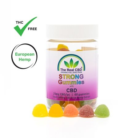 Coloured CBD gummies with 25mg CBD in a jar - The Real CBD Brand