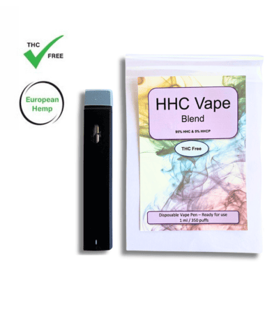 Black HHC Vape pen next to packaging - The Real CBD Brand