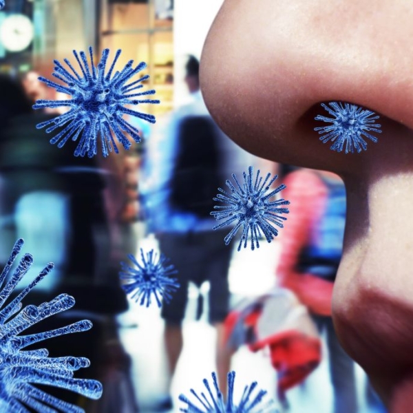 Virus bleus sortant d'un nez