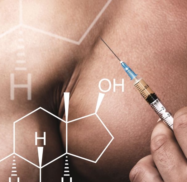 Muscular man with syringe wanting to inject himself