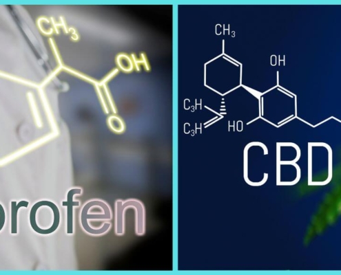 Chemistry formula of CBD and Ibuprofen