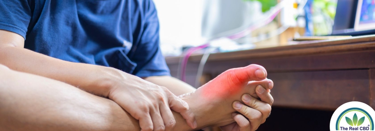 Man holding his foot with signs of Gout