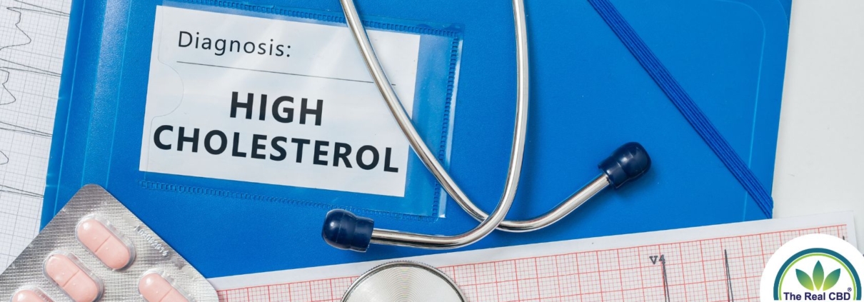 High cholesterol file with capsules and stethoscope