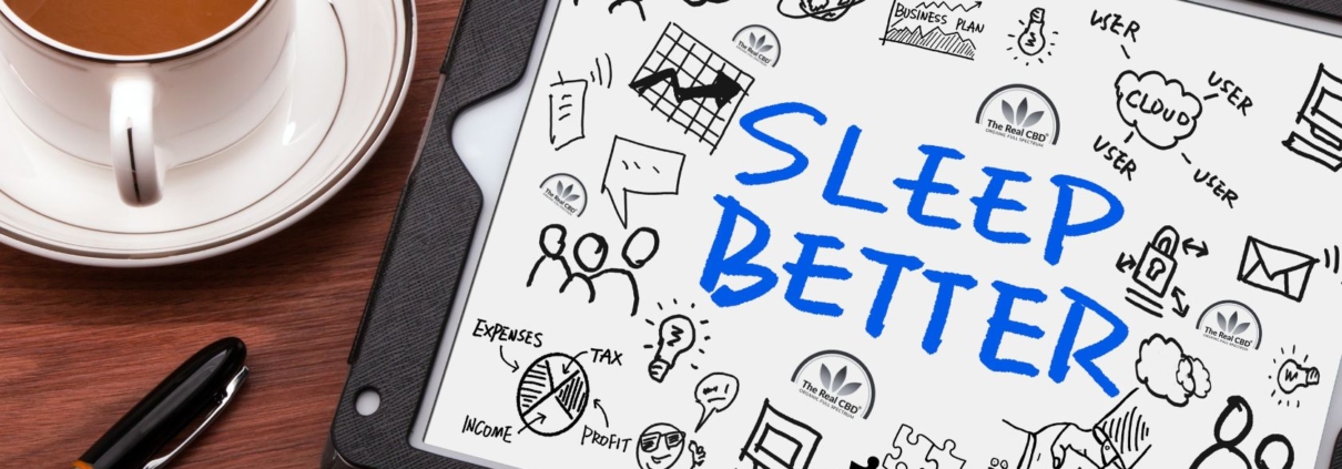 Tablet mit SLEEP BETTER Informationen auf einem Frühstückstisch