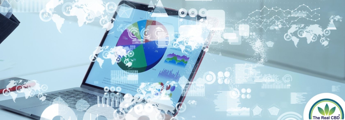 Tablet im Wissenschaftslabor mit statistischem Diagramm