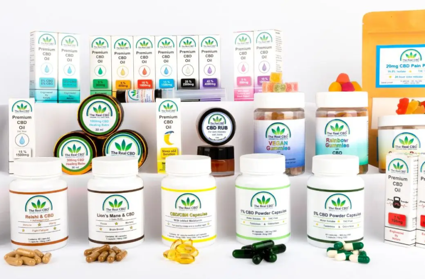 Bright beautiful display of a variety of CBD products - The Real CBD Brand