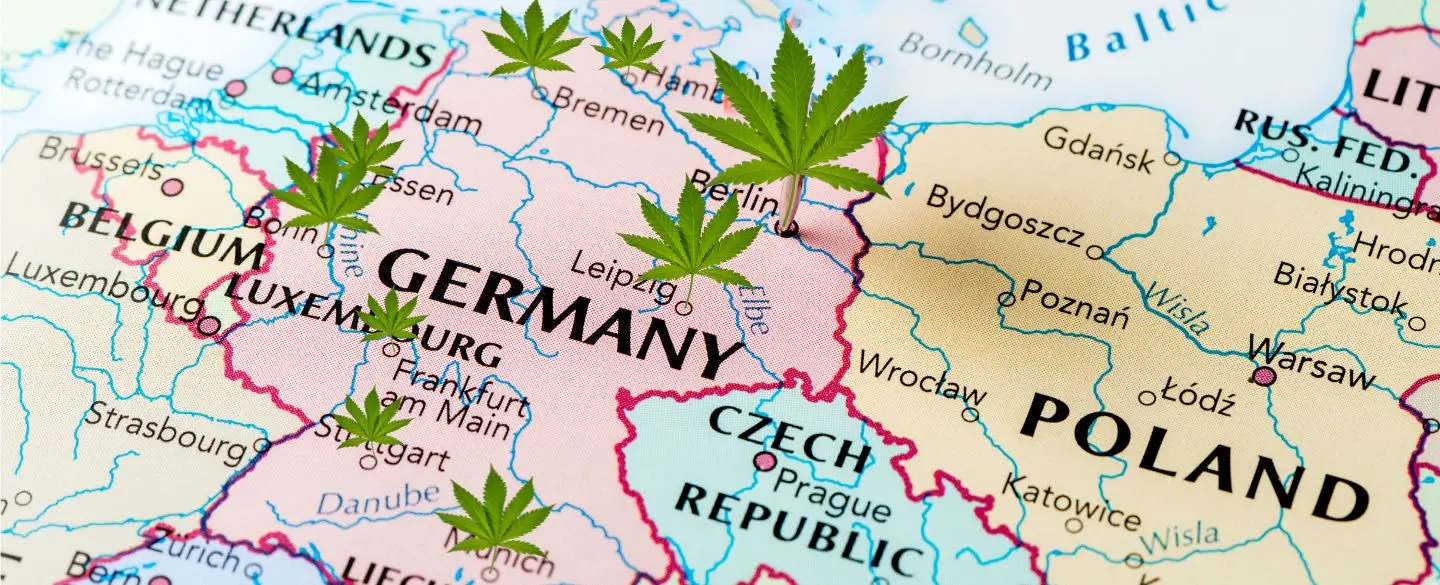 Map of Germany with hemp leaves